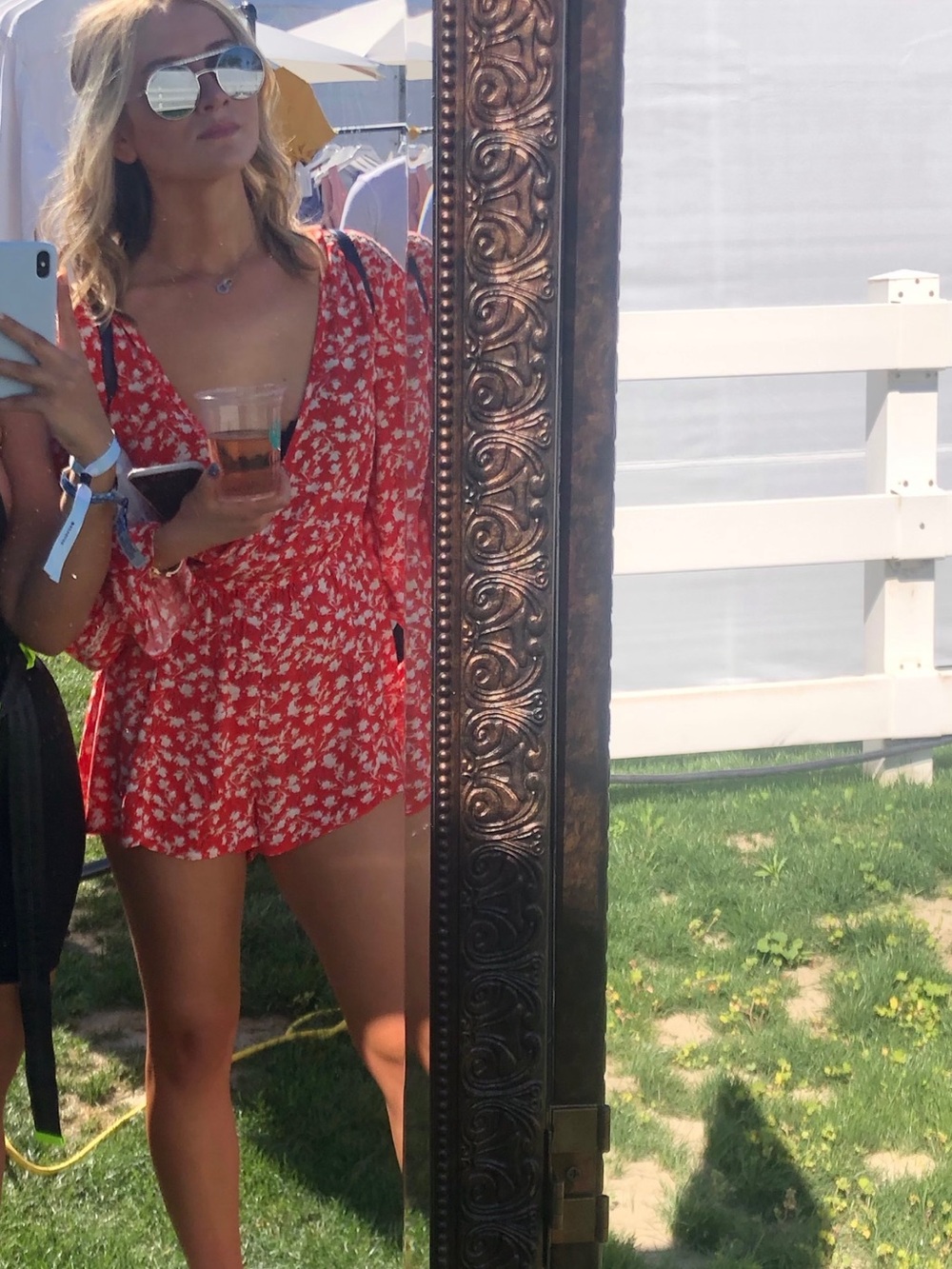 Planet Blue Red Floral Wrap Tunic Romper